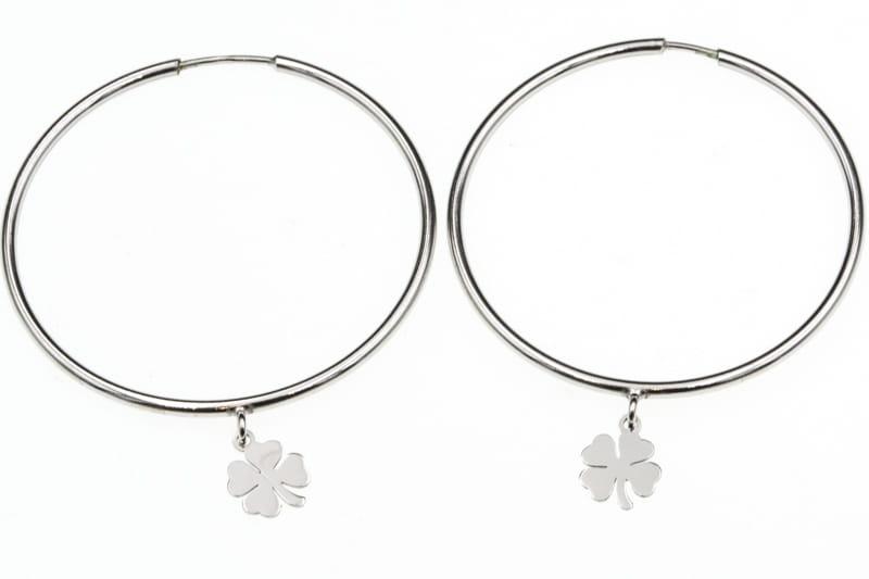 Kolczyki srebrne kółka koła 37mm z wiszącą koniczynką SK8235