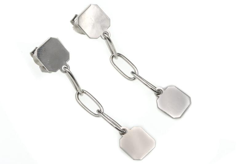 Kolczyki srebrne wiszące kwadraciki na łańcuszku z dużych ogniw SK7994