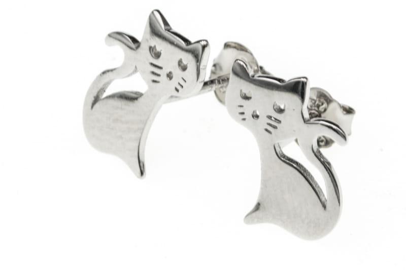 Kolczyki srebrne koty kotki na sztyfcie bez kamieni SK7305