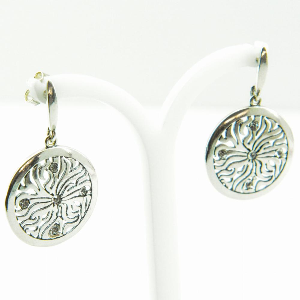 Kolczyki srebrne wiszące płaskie ażurowe koła na sztyfcie SK1769