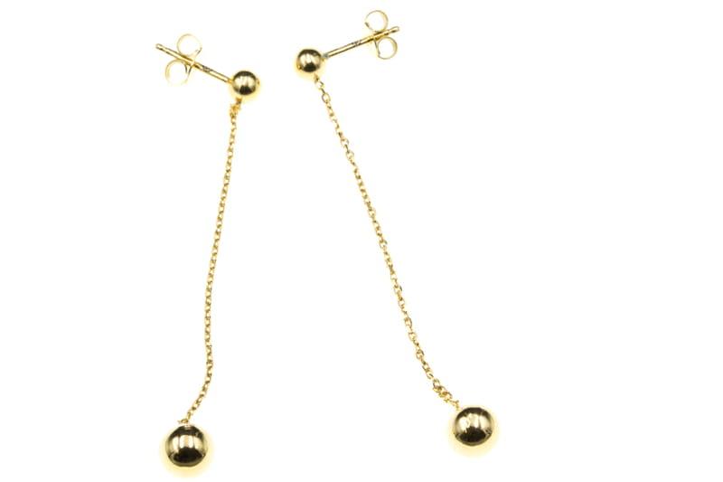 Kolczyki srebrne pozłacane wiszące kulki na łańcuszku sztyft SK9918