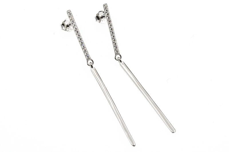 Kolczyki srebrne wiszące pałeczki z cyrkoniami idealne na ślub  sztyft SK10508