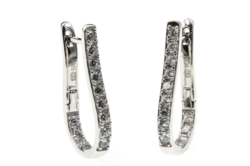 Kolczyki srebrne duże i subtelne z białymi cyrkoniami angielskie zapięcie damskie SK10342