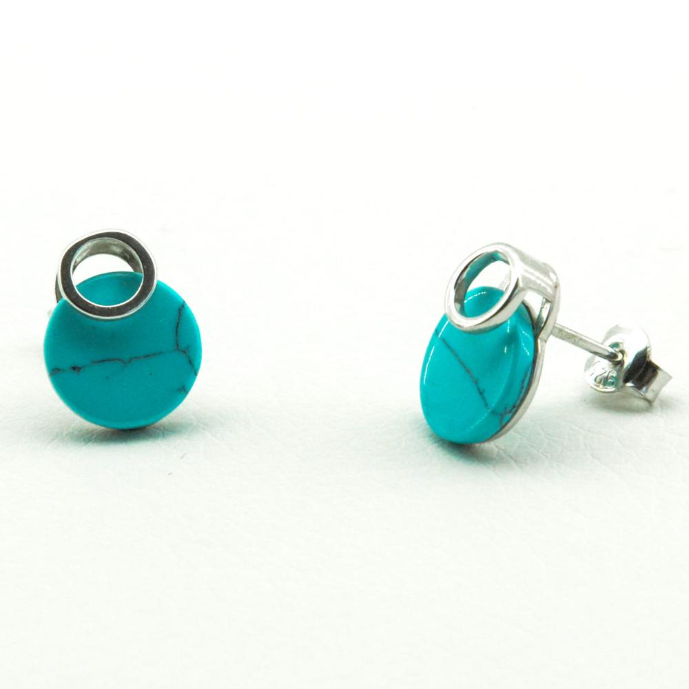Kolczyki srebrne kółka z turkusowym kamieniem na sztyfcie SK1820