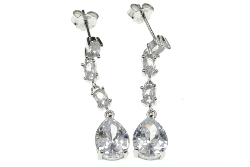 Kolczyki srebrne wiszące białe cyrkonie na sztyfcie idealne na ślub SK13011