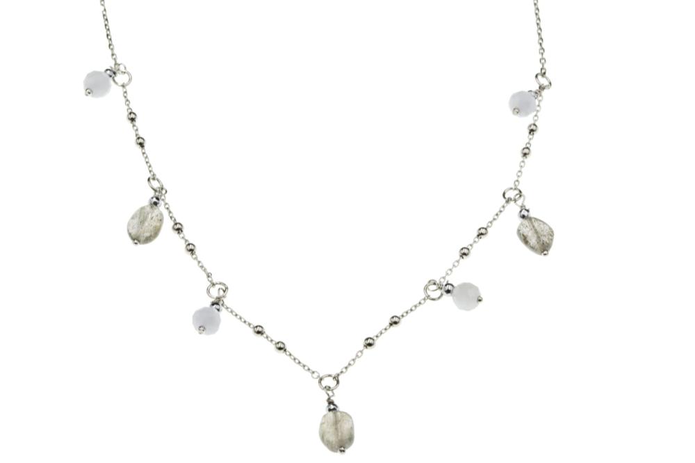 Naszyjnik srebrny z Labradorytem i Chalcedonem SN13162