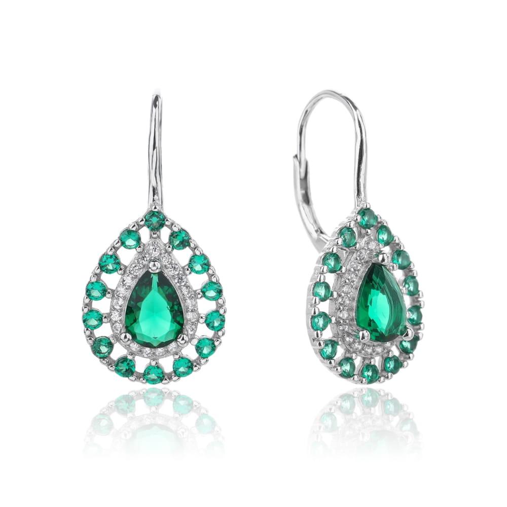 Kolczyki srebrne wiszące z zielonymi i białymi cyrkoniami angielskie zapięcie SK13368