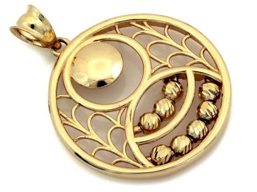 Zawieszka złota pr. 585 okrągła kółko z ażurowym wzorem i diamentowanymi ruchomymi kulkami ZZ13439.jpg