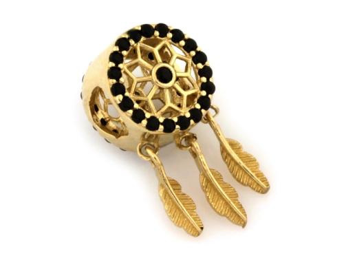 Zawieszka złota pr. 585 charms beads na złotą okrągłą bransoletkę łapacz snów z czarnymi kamieniami ZZ13571.jpg