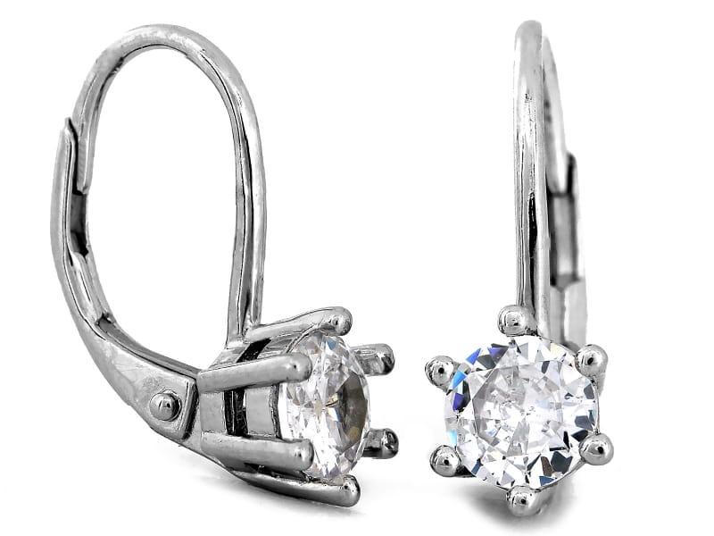 Kolczyki srebrne z białą efektowną cyrkonią w koszyczku angielskie zapięcie idealne na ślub SK9953