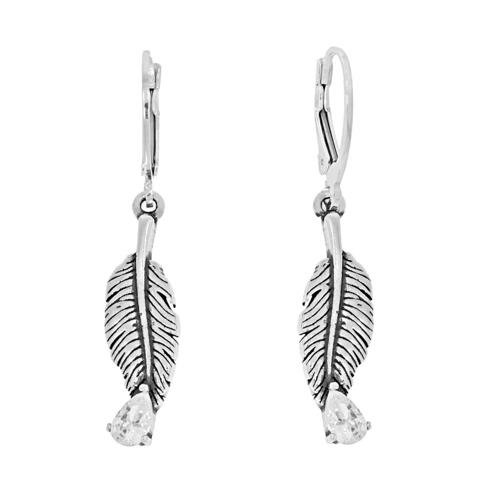 Kolczyki srebrne wiszące listka z białą cyrkonią angielskie zapięcie SK13698