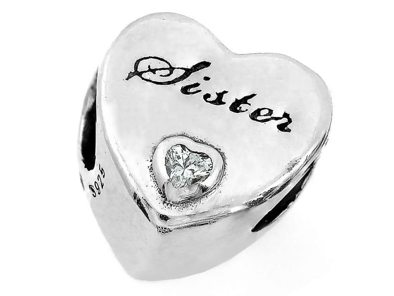 Zawieszka srebrna koralik beads do bransoletki serce dla siostry SZ13316