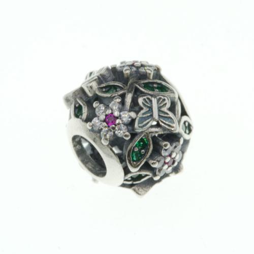 Zawieszka srebrna 925 beads z motylami i kwiatkami SZ114343.jpg