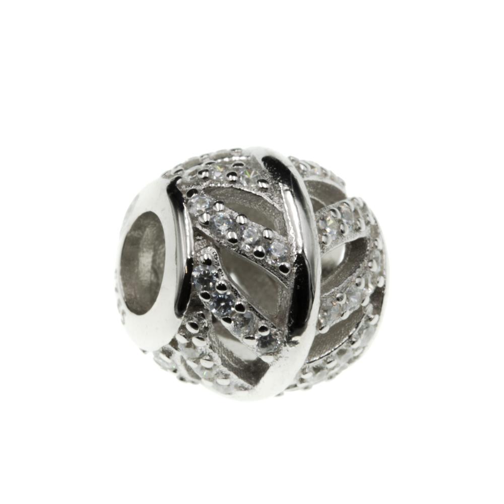 Zawieszka srebrna kulka liść koralik beads do bransoletki SZ12609