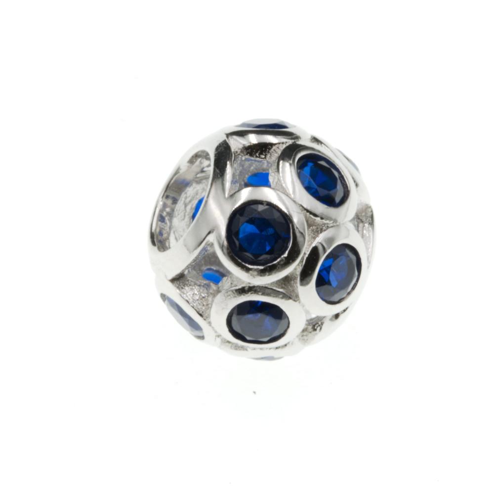 Zawieszka srebrna kulka z granatowymi cyrkoniami koralik beads do bransoletki SZ12617
