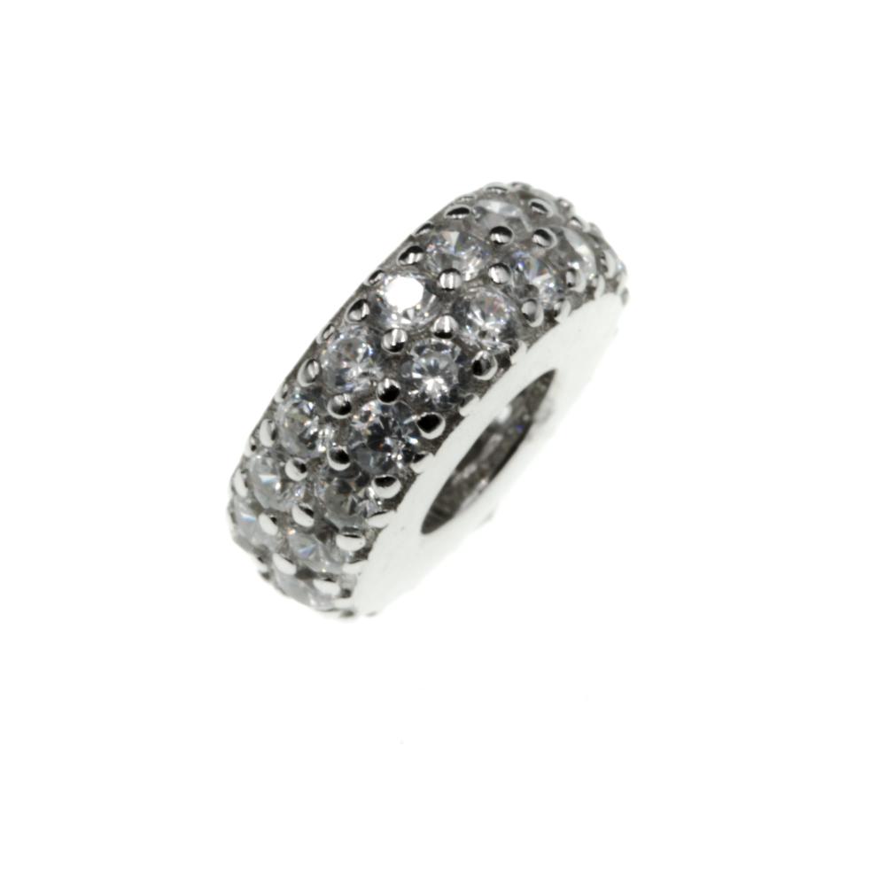 Zawieszka srebrna oponka z białymi cyrkoniami koralik beads do bransoletki SZ12619