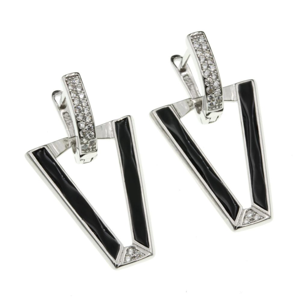 Kolczyki srebrne wiszące damskie z czarnym elementem SK13619