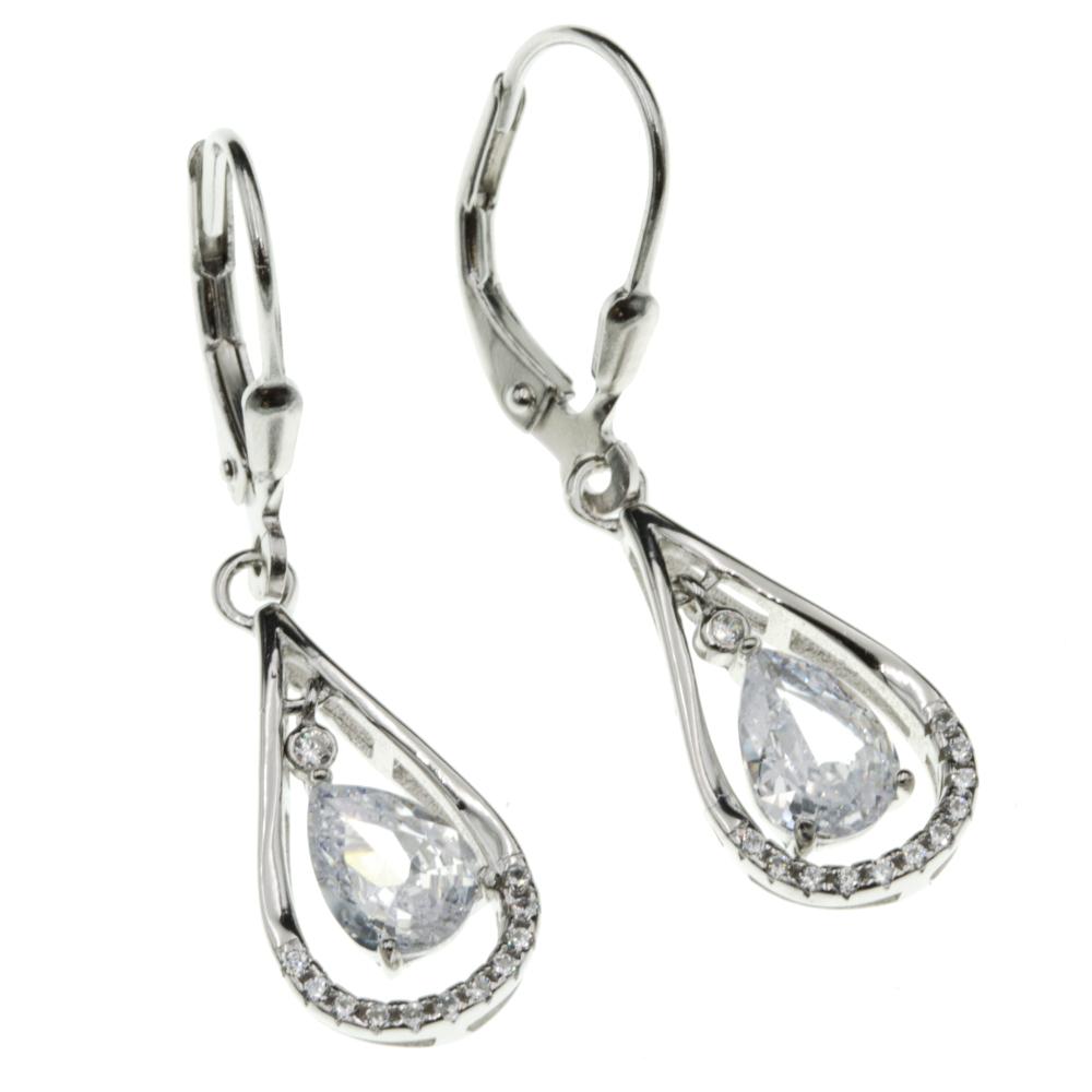 Kolczyki srebrne wiszące z białą cyrkonią angielskie zapięcie SK14009