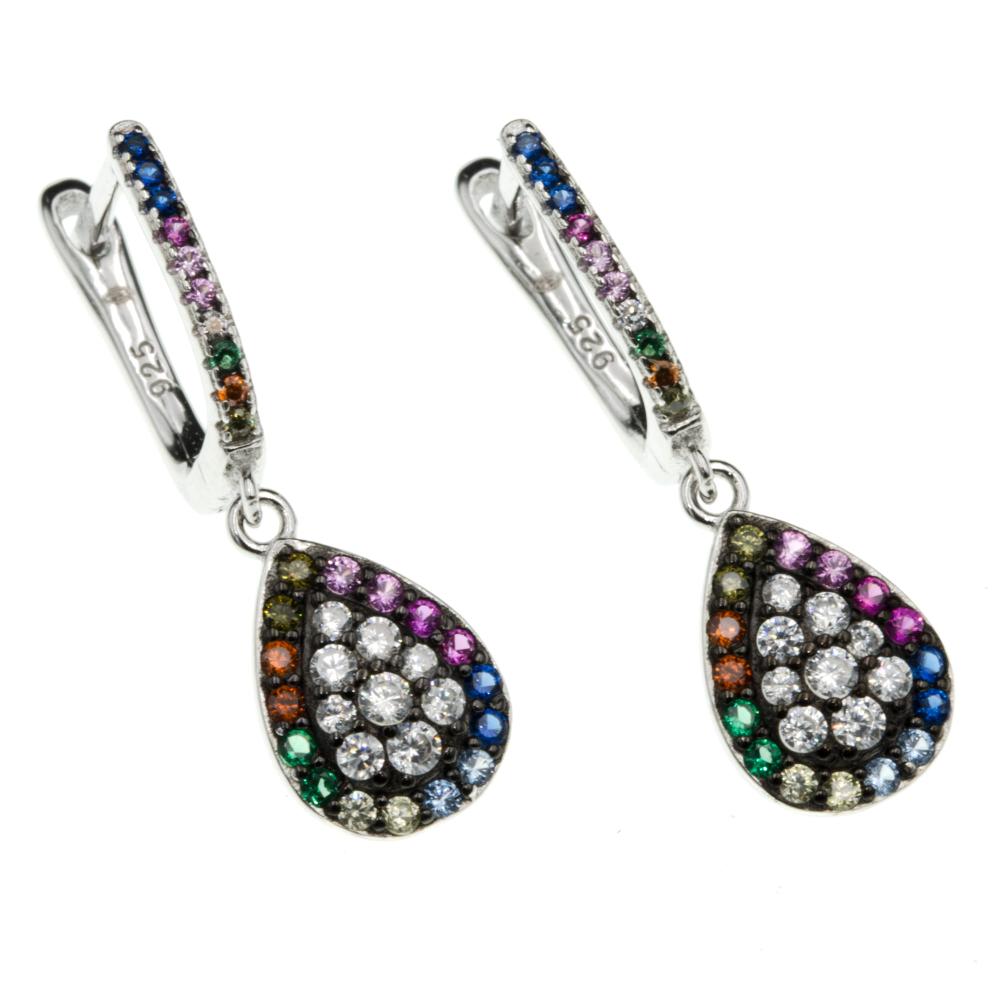 Kolczyki srebrne wiszące z kolorowymi cyrkoniami angielskie zapięcie SK13618