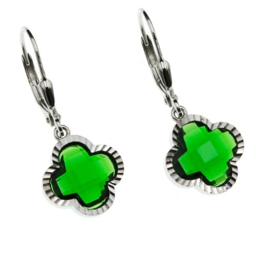 Kolczyki srebrne 925 wiszące na angielskim zapięciu z zielonymi cyrkoniami koniczynami SK13818.jpg