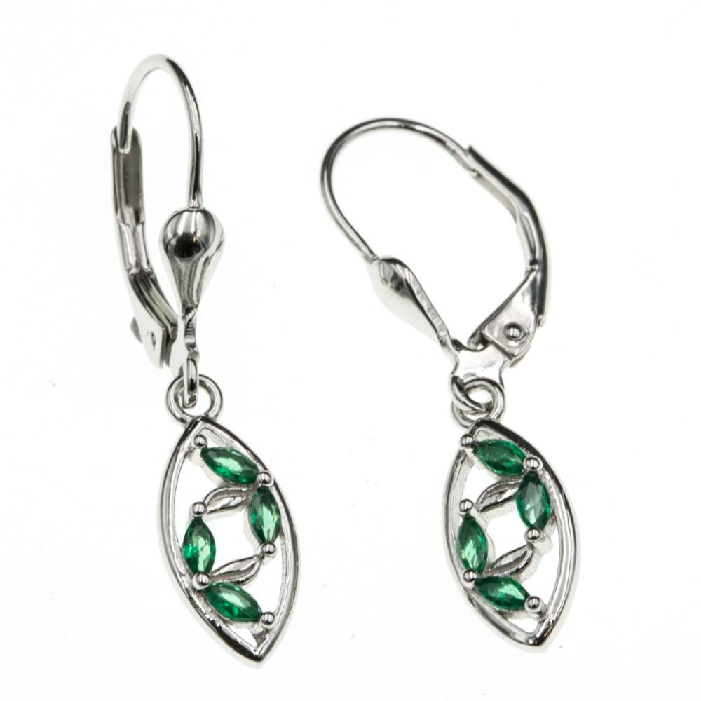 Kolczyki srebrne wiszące z zielonymi cyrkoniami angielskie zapięcie SK13721