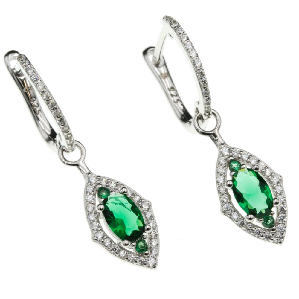Kolczyki srebrne wiszące z zielonymi cyrkoniami angielskie zapięcie SK13614