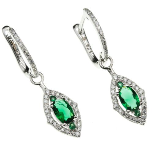 Kolczyki srebrne wiszące na angielskim zapięciu z zielonymi cyrkoniami SK13614.jpg