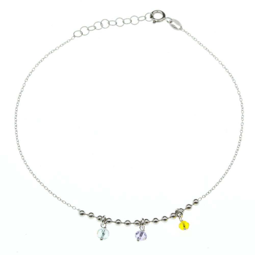 Bransoletka srebrna na nogę z kolorowymi koralikami SBN14299