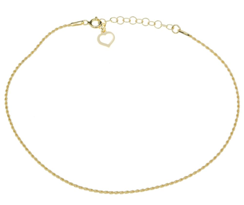 Bransoletka srebrna pozłacana na nogę skręcany łańcuszek SBN14287