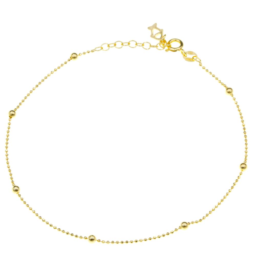 Bransoletka srebrna na nogę pozłacana z kuleczkami SBN14290