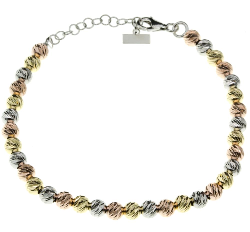 Bransoletka srebrna diamentowane kuleczki w trzech kolorach SB14302