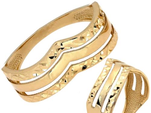 Pierścionek złoty 585 14 karat potrójny z diamentowanymi elementami w kształcie strzały ZP14429.jpg