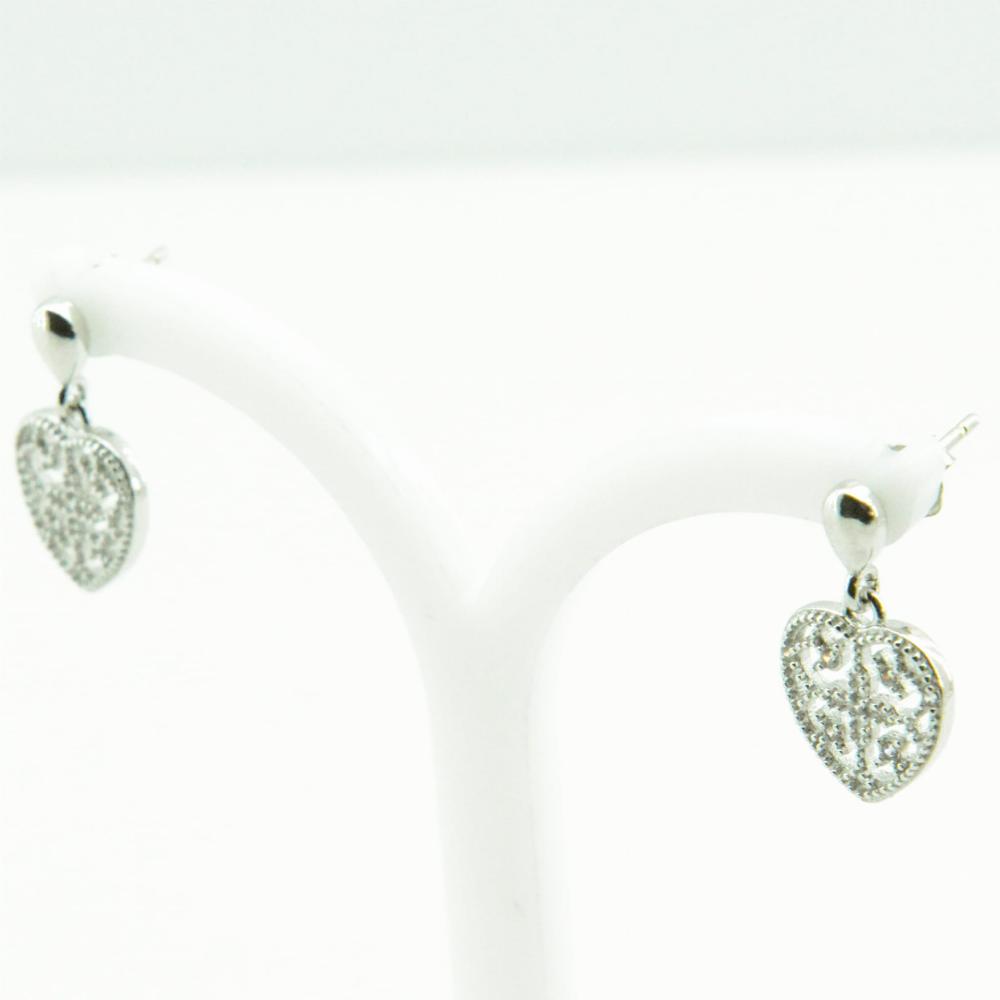 Kolczyki srebrne ażurowe wiszące serca na sztyfcie  SK1632