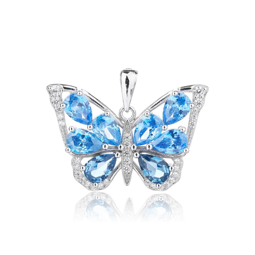 Zawieszka srebrna motyl z niebieskimi cyrkoniami SZ14686