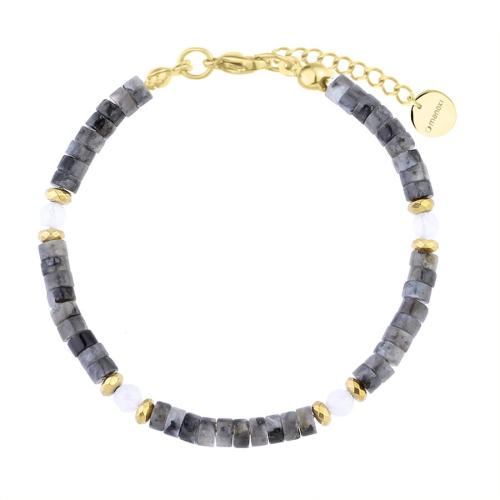 Bransoletka damska pozłacana stalowa szary larvikit i biały kamień księżycowy BA1181GS.jpg