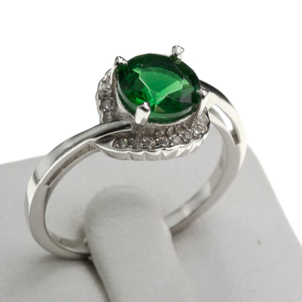 Pierścionek srebrny z zielonym oczkiem SP14166