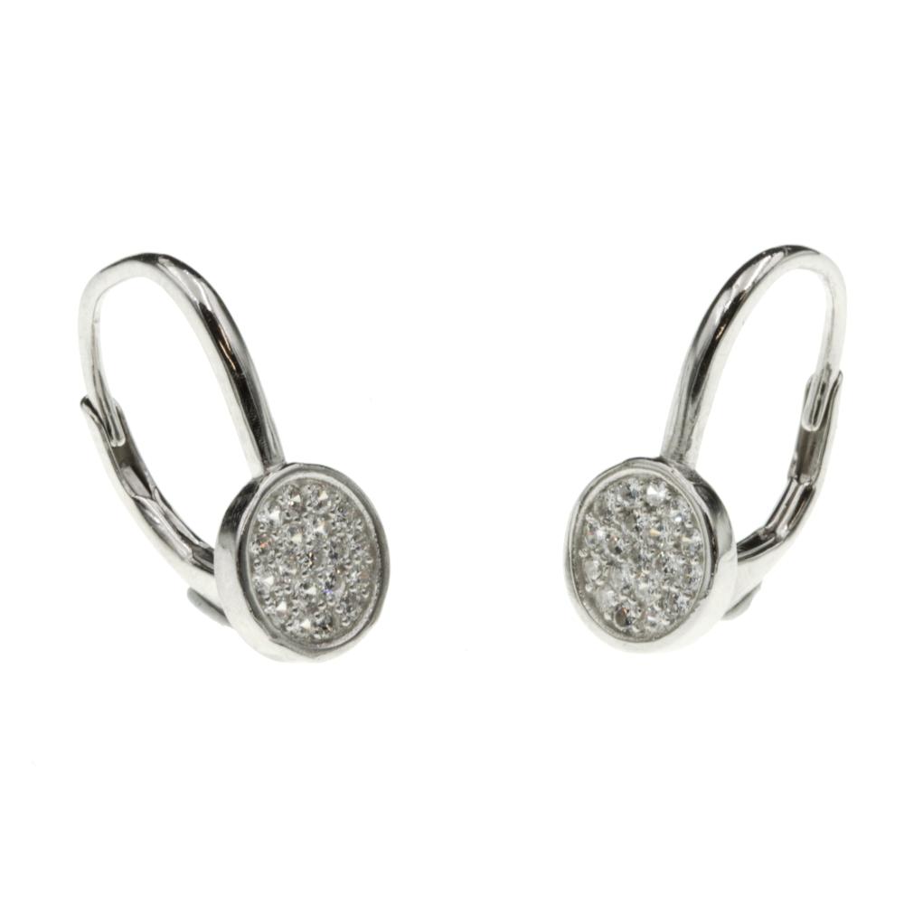 Kolczyki srebrne płaskie kółeczka z białymi cyrkoniami angielskie zapięcie SK14859