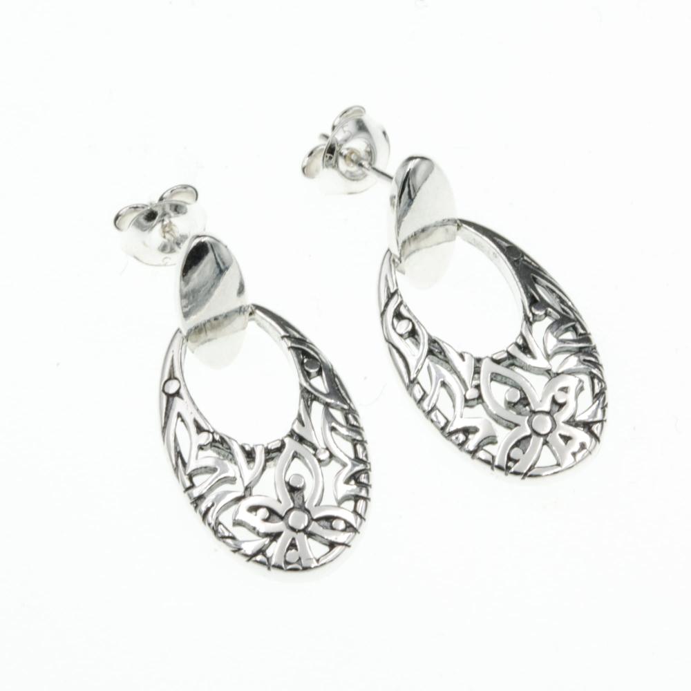 Kolczyki srebrne owalne oksydowane na sztyfcie wiszące SK10856