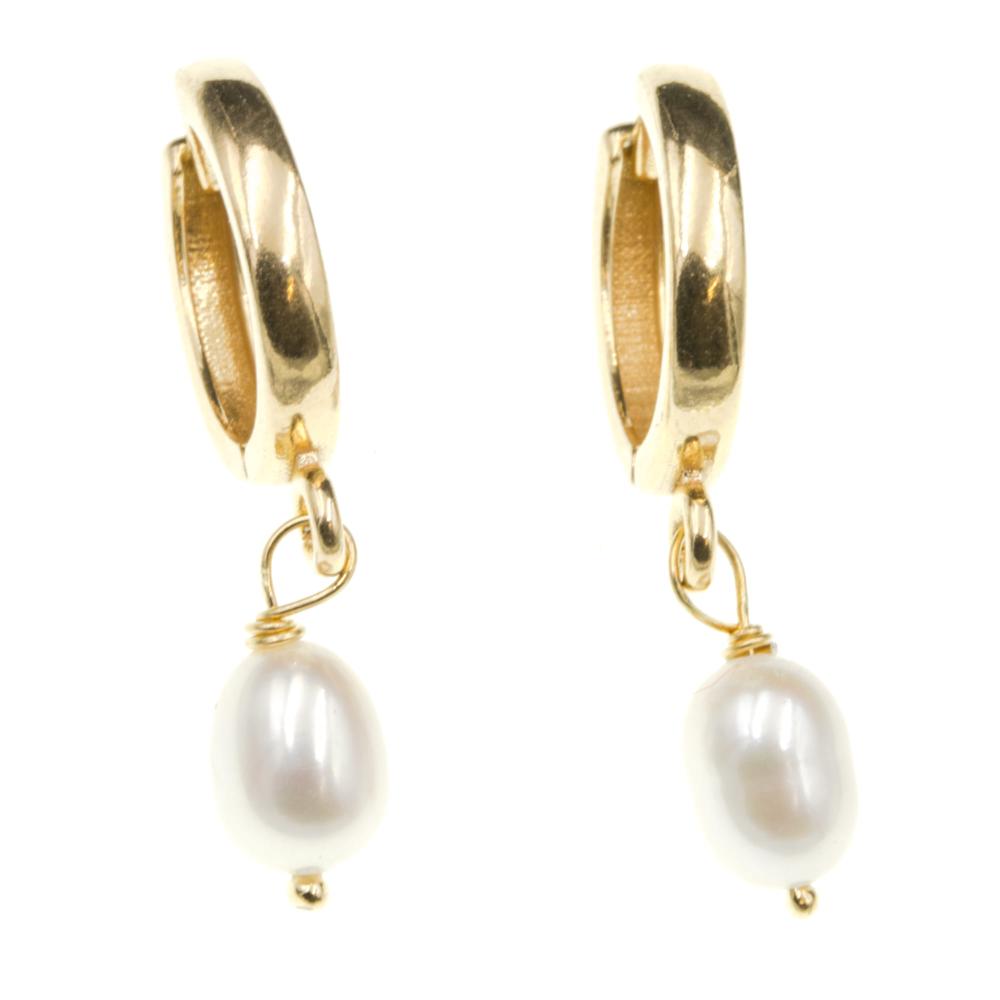 Kolczyki srebrne pozłacane kółeczka z wiszącą perłą SK15148