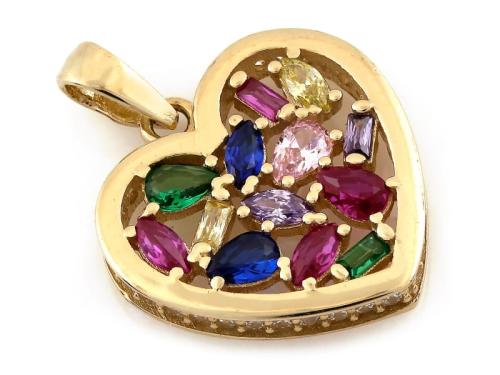 Zawieszka złota 585 14 karat serce z kolorowymi cyrkoniami ZZ15473.jpg
