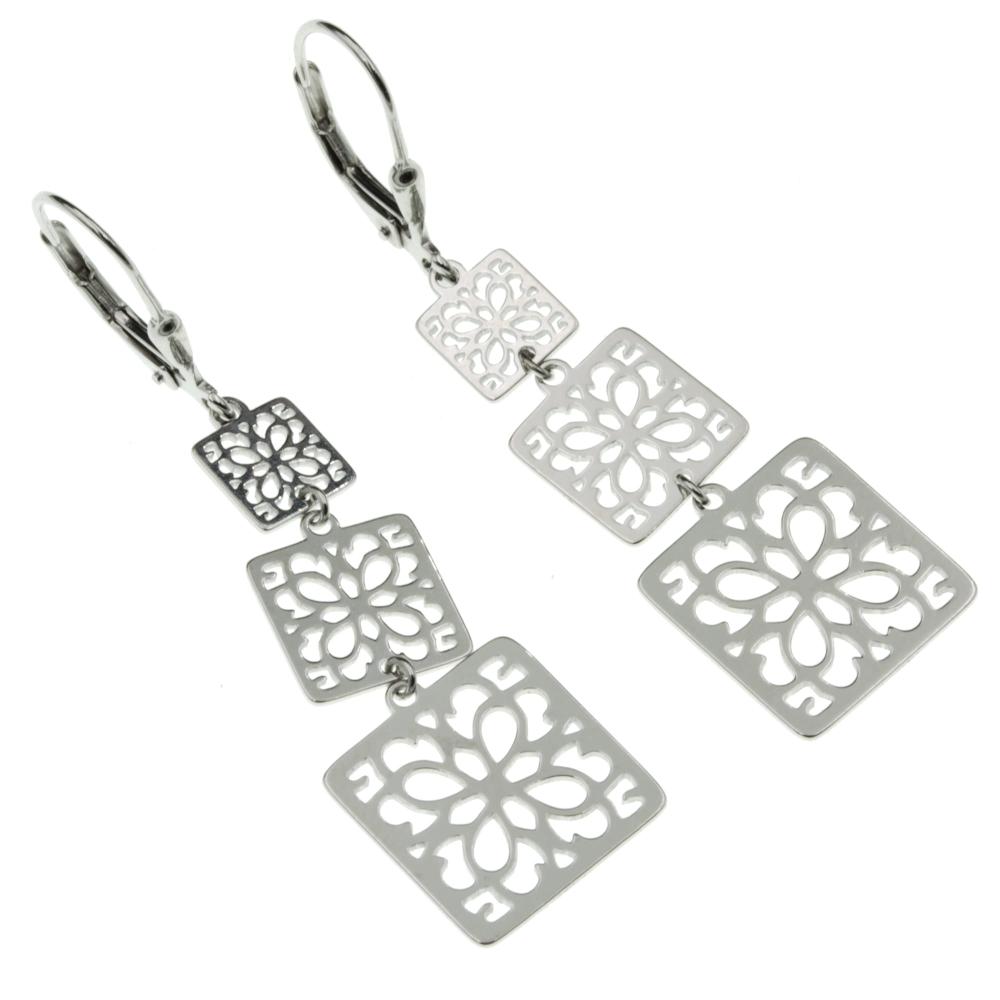 Kolczyki srebrne wiszące żurowe kwadraty angielskie zapięcie SK14759