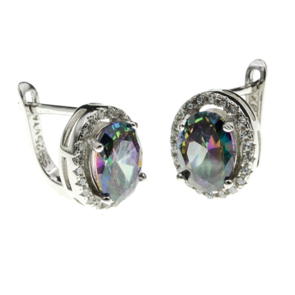 Kolczyki srebrne damskie z mieniącym fioletowo zieloym kamieniem SK15658