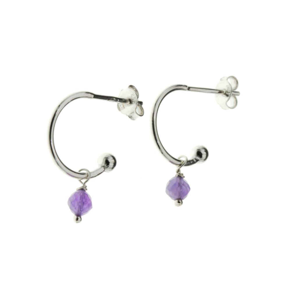 Kolczyki srebrne wiszące na sztyfcie z ametystem SK15194