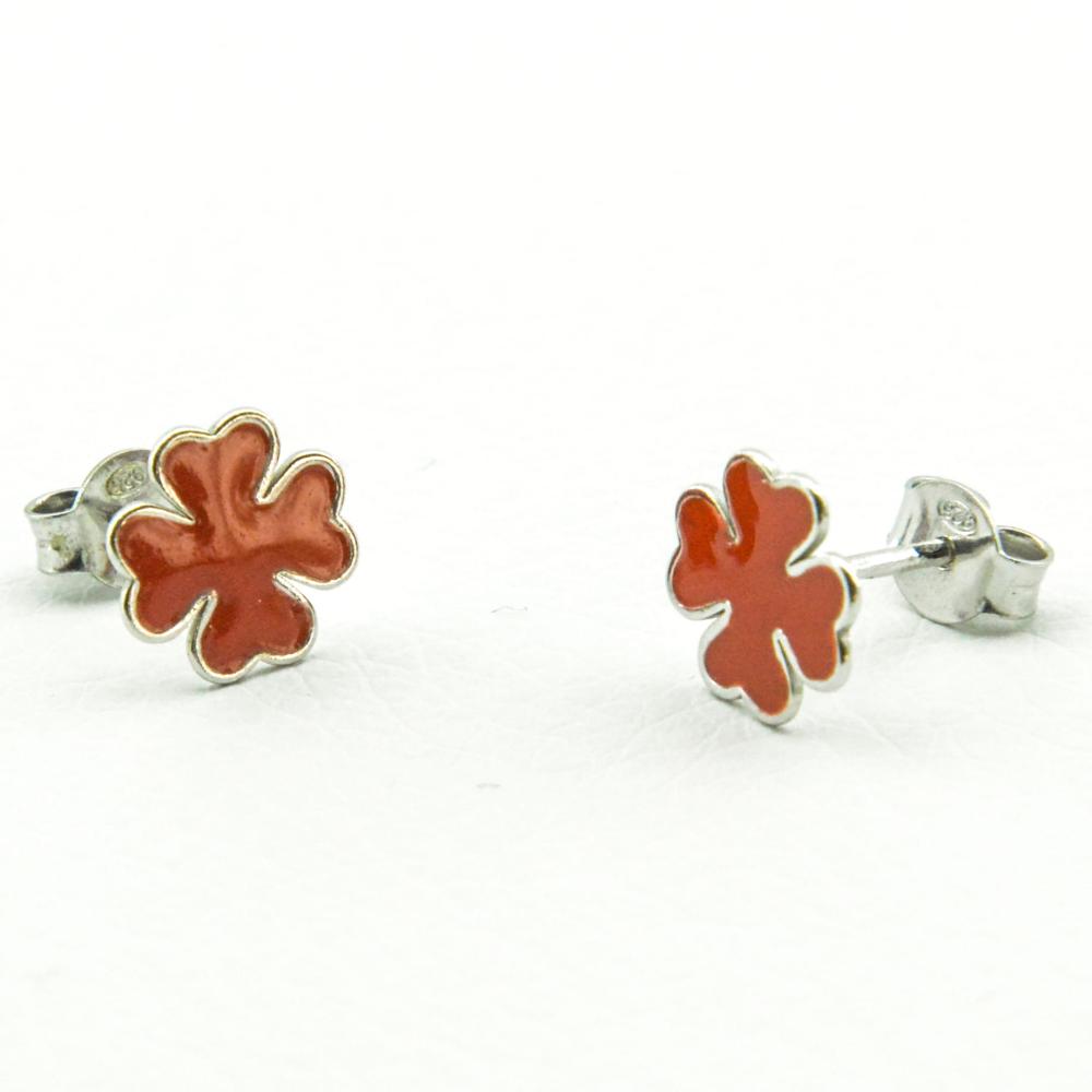 Kolczyki srebrne czerwone koniczynki na sztyfcie  SK1786