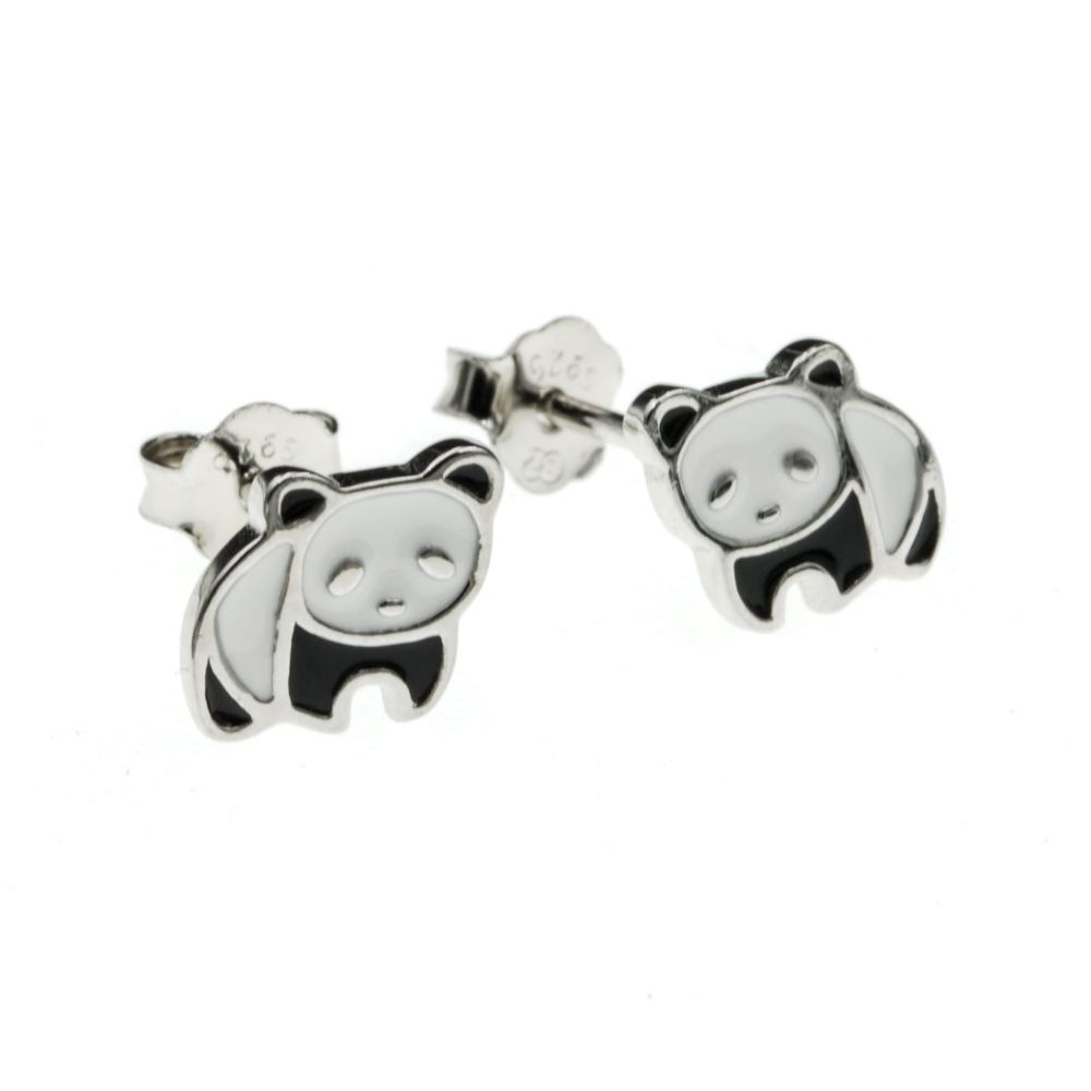 Kolczyki srebrne panda na sztyfcie SK15822