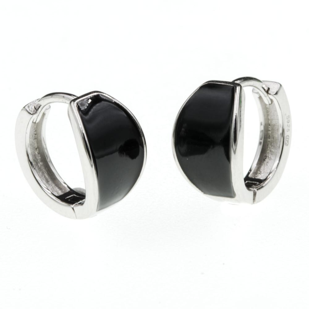 Kolczyki srebrne szerokie kółka z czarną emalią SK15869