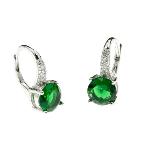 Kolczyki srebrne 925 z zieloną cyrkonią na angielskim zapięciu SK15862.jpg