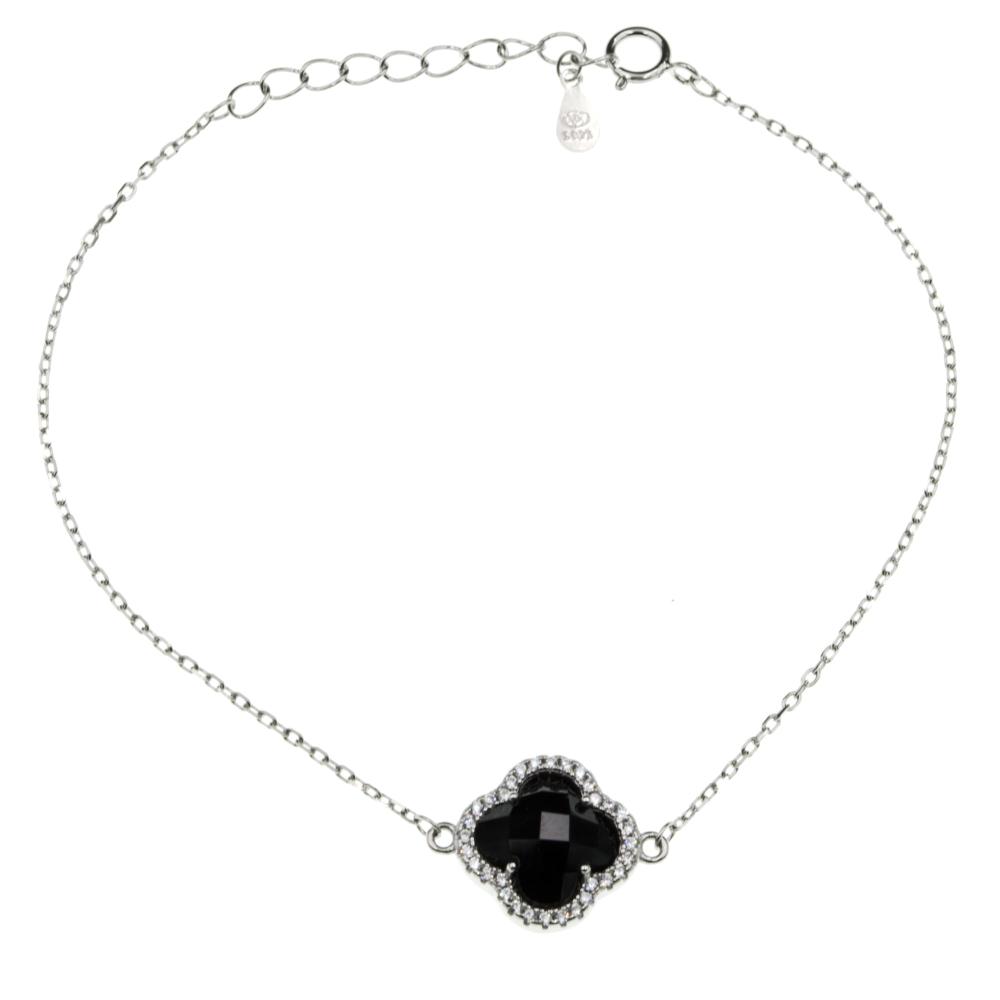 Bransoletka srebrna z czarną koniczyną marokańską SB10877