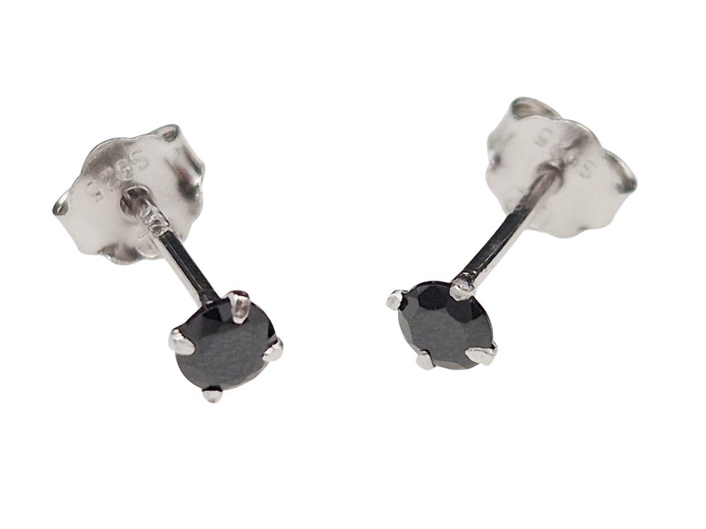 Kolczyki srebrne czarne cyrkonie 3mm na sztyfcie SK16494
