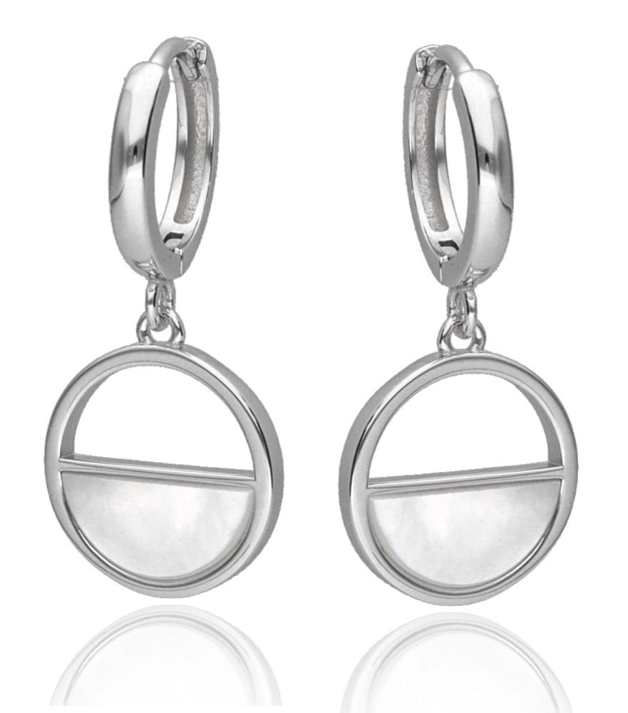 Kolczyki srebrne wiszące kółeczka z masą perłową SK16434